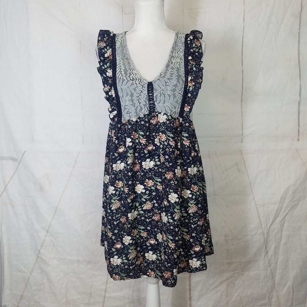 umgee floral lace sleeveless  mini dress